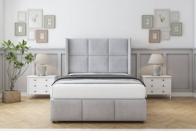"Sloomy Beaumont Silver Naples Divan Bed With Mattress 2 Drawers Foot-End With 54"" Wingback & 12"" Footboard 5' King" - image 1