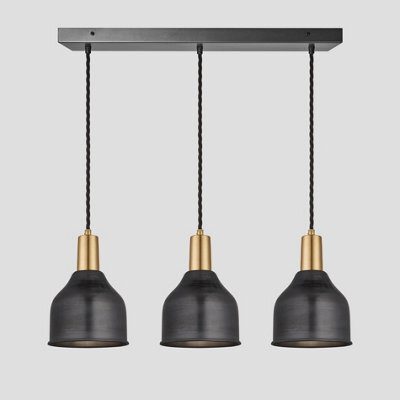 Industville Sleek Cone 3 Wire Cluster Lights, 7 Inch, Pewter, Brass Holder