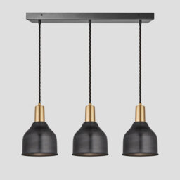 Industville Sleek Cone 3 Wire Cluster Lights, 7 Inch, Pewter, Brass Holder