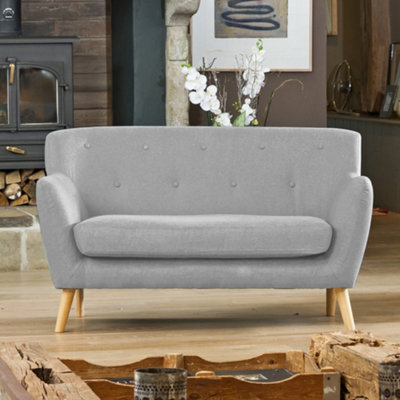 Lynwood 137Cm Wide Light Grey 2 Seat Textured Fabric Scandi Sofa With Both Light And Dark Wooden Legs