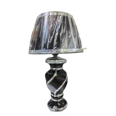 Biznest Black Silver Glitter Mirrored Table Lamp With Shade Spiral Design