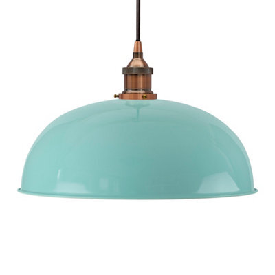 Duck Egg Blue Worcester Painted Dome Pendant Light With Antique Copper Lamp Holder And Black Round Cable - Se Home - image 1