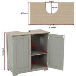 Lassic Bath Vida Priano Grey 2 Door Under Sink Bathroom Cabinet Freestanding Under Basin Storage - thumbnail 2