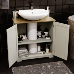 Lassic Bath Vida Priano Grey 2 Door Under Sink Bathroom Cabinet Freestanding Under Basin Storage - thumbnail 3