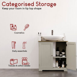 Lassic Bath Vida Priano Grey 2 Door Under Sink Bathroom Cabinet Freestanding Under Basin Storage - thumbnail 6