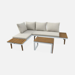 Sweeek - 4-Seater Modular Aluminium And Acacia Garden Lounge Set Beige 140X68X65 Cm - Sao Paulo - thumbnail 5