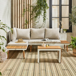Sweeek - 4-Seater Modular Aluminium And Acacia Garden Lounge Set Beige 140X68X65 Cm - Sao Paulo - thumbnail 2
