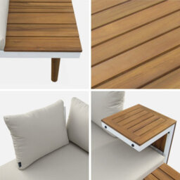 Sweeek - 4-Seater Modular Aluminium And Acacia Garden Lounge Set Beige 140X68X65 Cm - Sao Paulo - thumbnail 9
