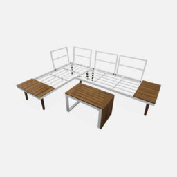 Sweeek - 4-Seater Modular Aluminium And Acacia Garden Lounge Set Beige 140X68X65 Cm - Sao Paulo - thumbnail 8