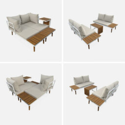 Sweeek - 4-Seater Modular Aluminium And Acacia Garden Lounge Set Beige 140X68X65 Cm - Sao Paulo - thumbnail 7