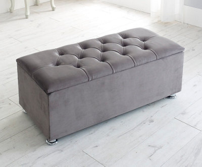 Adore Designs Chesterfield Plush Velvet Gas Lift Ottoman Storage Box - Diamante Buttons -  Grey - image 1