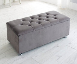 Slumbre Chesterfield Plush Velvet Gas Lift Ottoman Storage Box - Diamante Buttons -  Grey