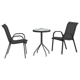 Berkfield Modern Garden Bistro Set 3 Pcs Black Steel - thumbnail 3