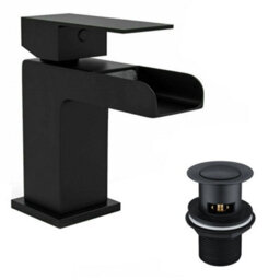 FNX Bathrooms Gloss White 400 Wall Hung Basin Sink Vanity Unit & Matt Black Waterfall Basin Tap & Handle - thumbnail 2