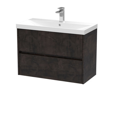 Balterley Chartley Contemporary 2 Drawer Wall Hung Vanity Unit With Thin Edge Basin, Metallic Slate, 800mm - image 1