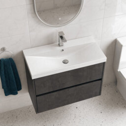 Balterley Chartley Contemporary 2 Drawer Wall Hung Vanity Unit With Thin Edge Basin, Metallic Slate, 800mm - thumbnail 3