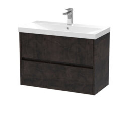 Balterley Chartley Contemporary 2 Drawer Wall Hung Vanity Unit With Thin Edge Basin, Metallic Slate, 800mm - thumbnail 1