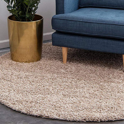 Bravich Beige Thick Shaggy Circle Rug - California - 120Cm - image 1