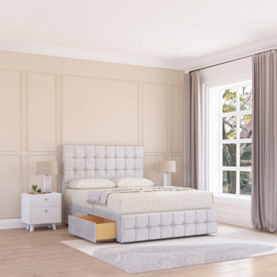 "Sloomy 4Ft Berlin Divan Bed Base Silver Plush ,no Drawers, 12"" Footboard & 54"" Floor Standing Headboard - Small Double" - image 1