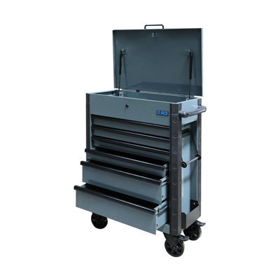 Sgs 28In 6 Drawer Roller Cabinet, Tool Box On Wheels Lid Top & Side Trays Metal - image 1