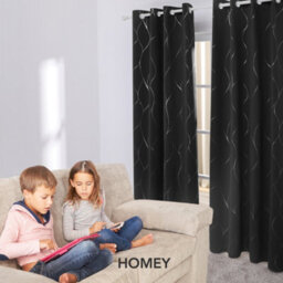 Deconovo Eyelet Blackout Curtains, Thermal Insulated Silver Wave Line Foil Printed Curtains, W46 X L72 Inch, Black, 2 Panels - thumbnail 8