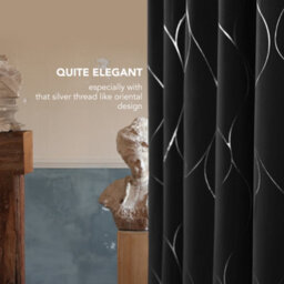 Deconovo Eyelet Blackout Curtains, Thermal Insulated Silver Wave Line Foil Printed Curtains, W46 X L72 Inch, Black, 2 Panels - thumbnail 3