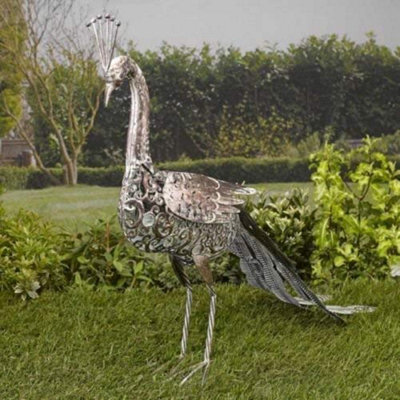 Marco Paul Solar Powered Light Up Peacock With Led Lights Copper Effect Metal Garden Animal Sculptures - image 1