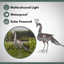Marco Paul Solar Powered Light Up Peacock With Led Lights Copper Effect Metal Garden Animal Sculptures - thumbnail 4