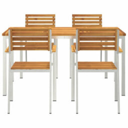 Berkfield Modern Garden Dining Set 5 Pcs Solid Acacia Wood & Stainless Steel - thumbnail 7
