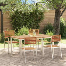 Berkfield Modern Garden Dining Set 5 Pcs Solid Acacia Wood & Stainless Steel - thumbnail 2