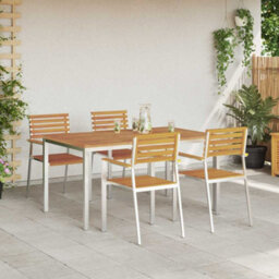 Berkfield Modern Garden Dining Set 5 Pcs Solid Acacia Wood & Stainless Steel - thumbnail 4