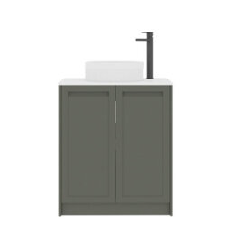 Royal Bathrooms Royal Bathroom Elmore 700mm Matt Green Freestanding Countertop Bathroom Vanity Unit 2 Door Plain White Worktop With Round Basin - thumbnail 7