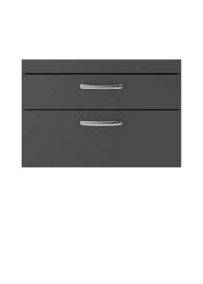 Nuie Hudson Reed Athena Wall Hung Vanity Unit, Durable Soft Close 2-Drawer, Modern Bathroom Cabinet Storage In Gloss Grey, 800mm - image 1