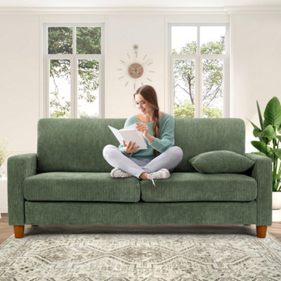 178Cm Corduroy Green 3 Seater Sofa With Extra Deep Seats