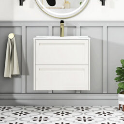Royal Bathrooms Elmore 600mm Traditional Wall Hung 2 Drawer Cabinet Bathroom Vanity Unit With Ceramic Basin Sink - Classic White - thumbnail 3