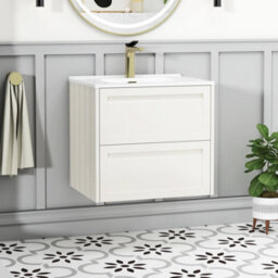Royal Bathrooms Elmore 600mm Traditional Wall Hung 2 Drawer Cabinet Bathroom Vanity Unit With Ceramic Basin Sink - Classic White