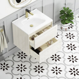 Royal Bathrooms Elmore 600mm Traditional Wall Hung 2 Drawer Cabinet Bathroom Vanity Unit With Ceramic Basin Sink - Classic White - thumbnail 5