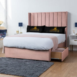 UKBEDFURNITURE Bella Pink Plush Wingback Divan Bed Base With 54 Inch Headboard - No Storage - thumbnail 2
