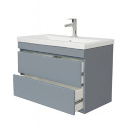 D Pro T Bathrooms 700mm Vanity Unit Gloss Dark Grey Wall Hung Bathroom Cabinet With Soft Close Storage & Ceramic Basin - thumbnail 4