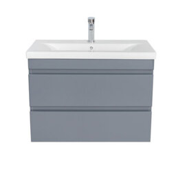 D Pro T Bathrooms 700mm Vanity Unit Gloss Dark Grey Wall Hung Bathroom Cabinet With Soft Close Storage & Ceramic Basin - thumbnail 3