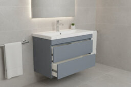 D Pro T Bathrooms 700mm Vanity Unit Gloss Dark Grey Wall Hung Bathroom Cabinet With Soft Close Storage & Ceramic Basin - thumbnail 2