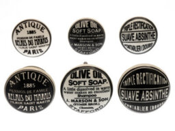 Mango Tree Cupboard Knobs Decorative Classic 1940S Black And White Clock And Soap Prints Ceramic Door And Drawer Handles Set Of 6 - thumbnail 3