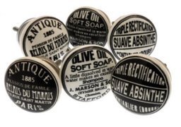 Mango Tree Cupboard Knobs Decorative Classic 1940S Black And White Clock And Soap Prints Ceramic Door And Drawer Handles Set Of 6 - thumbnail 2