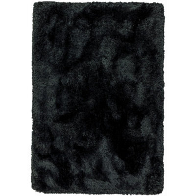 Black Handmade , Luxurious , Modern , Plain , Shaggy , Sparkle Easy To Clean Rug For Living Room, Bedroom - 160Cm X 230Cm