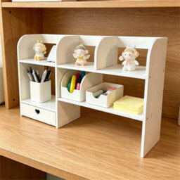 Desktop Bookshelf Home Office Desk Storage Tidy Shelf Bookcase Rack - thumbnail 4