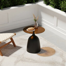 Living And Home Black And Dark Brown Round Tempered-Glass Top Side Table, 40Cm(Dia.) X 42Cm(H) - thumbnail 2