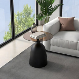Living And Home Black And Dark Brown Round Tempered-Glass Top Side Table, 40Cm(Dia.) X 42Cm(H)