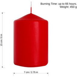 SolaDirect Pillar Candles, Pack Of 2, Unscented, Long Burning Time, 15 X 7 Cm / 6 X 2.75 In (Red, Matt) - thumbnail 3