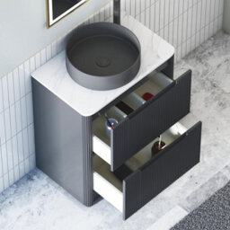Royal Bathrooms Avenza 700mm Matt Obsidian Black Floor Standing Countertop Bathroom Vanity Unit 2 Drawer Art Round Black Basin - thumbnail 5