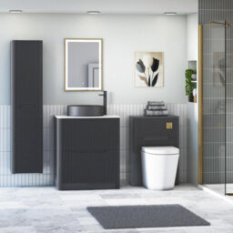 Royal Bathrooms Avenza 700mm Matt Obsidian Black Floor Standing Countertop Bathroom Vanity Unit 2 Drawer Art Round Black Basin - thumbnail 4